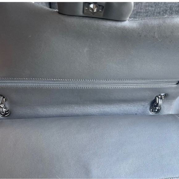 Chanel Silver Large Lambskin Flap Shoulder Bag- 100% Authentic & Rare - Picture 6 of 14